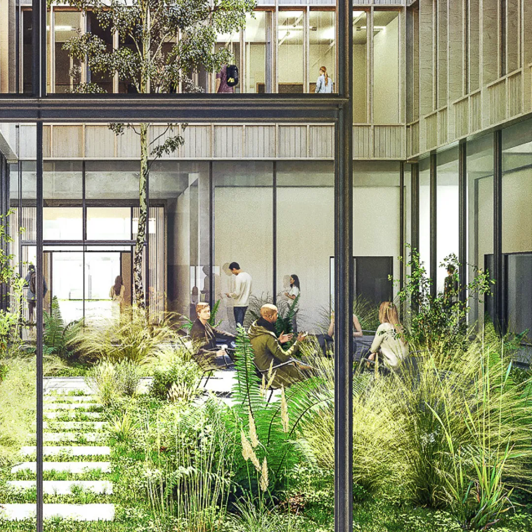 Rendering Atrium im Innovation Hub im Weinberg Campus in Halle (Saale)