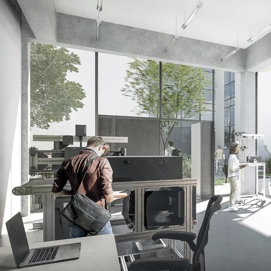 Rendering flexible Werkstätten im Innovation Hub im Weinberg Campus in Halle (Saale)